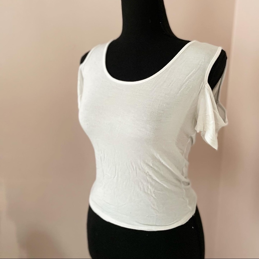White crop top cut out shoulder